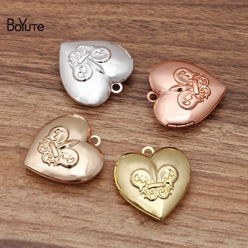 BoYuTe (5 Pieces/Lot) 34*12MM Metal Brass Crown Floating Heart Locket Pendant Can Open Insert Photo Memory Locket