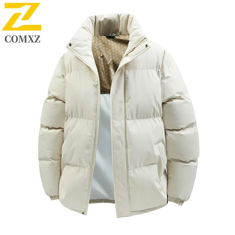COMXZ Men Outdoor Baseball Jacket Winter American Style Down Fille Coat Stand Collar Business Casual Thickened Thermal Outerwear