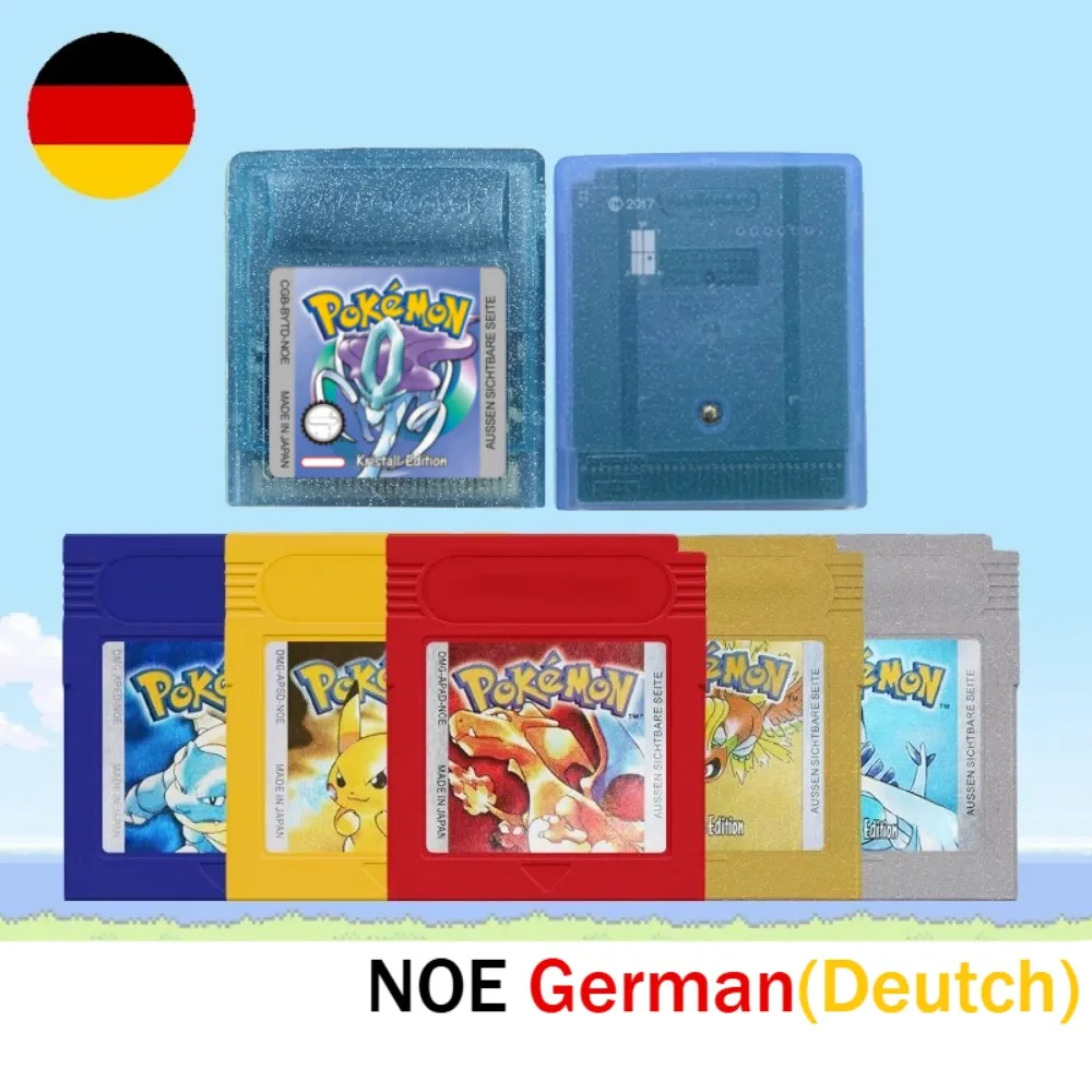 NOE Version Pokemon Blau Gelb Goldene Kristall Rot Silverne Spielkassette Hochwertiges Spiel mit für GBC