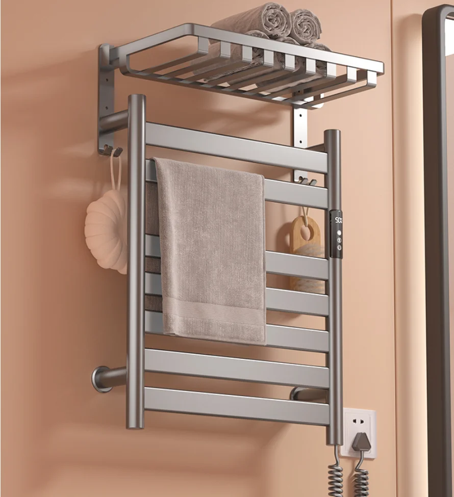 Intelligent Electric Heating Towel Rack,no Punching Heating, Home Bathroom Storage Rack, Space Aluminum Towel Rack, Wall Mounted