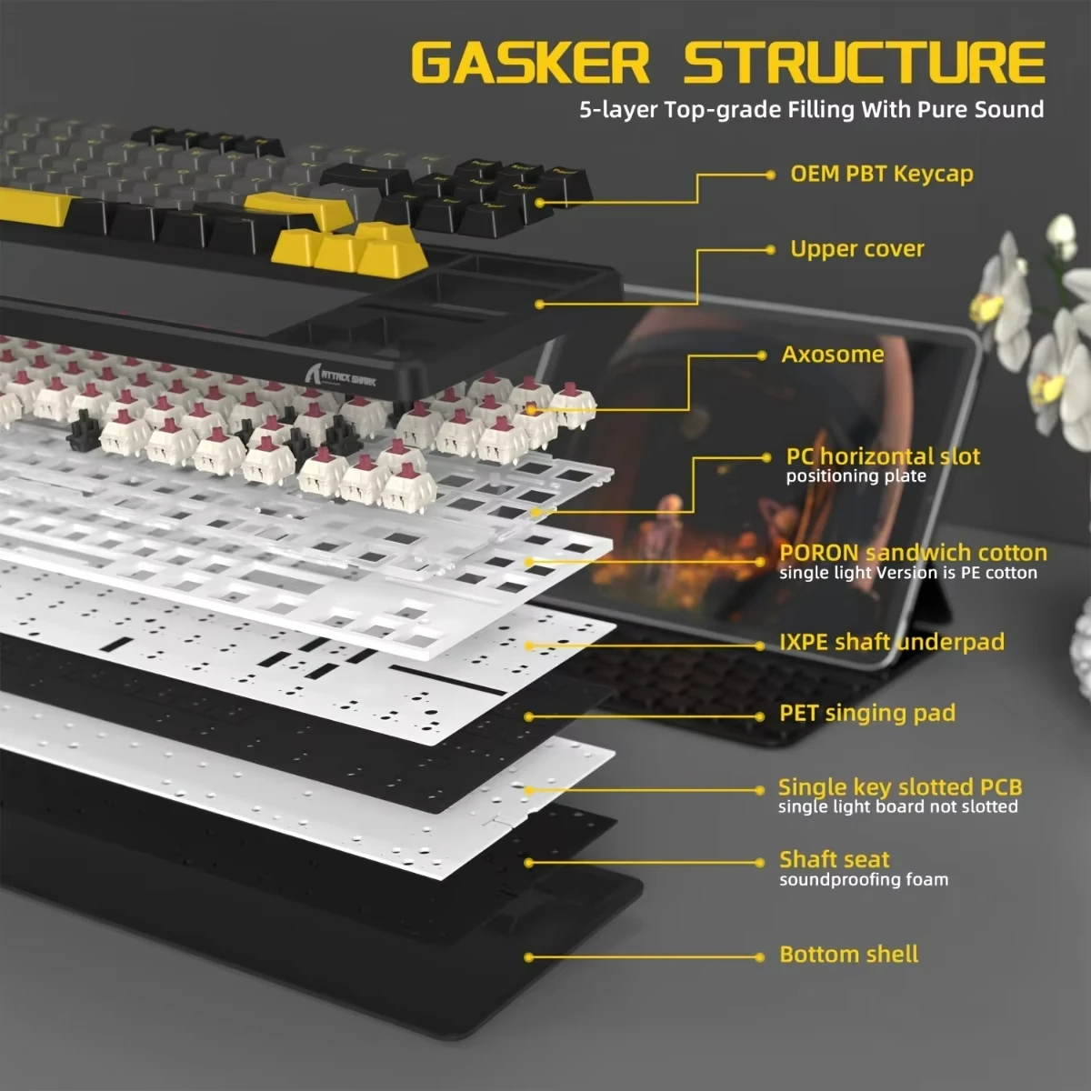 Attack Shark X87 Gaming Mechanical Keyboard RGB Gasket Hot Swappable Bluetooth Custom Macro Drive Esports Keyboard Nirkabel