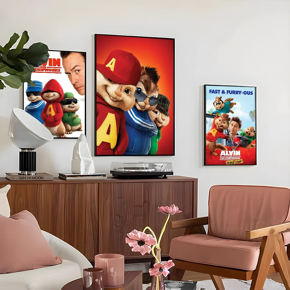 1PC Alvin And Chipmunks Poster Self-adhesive Art Waterproof Paper Sticker Coffee House Bar Room Wall Decor