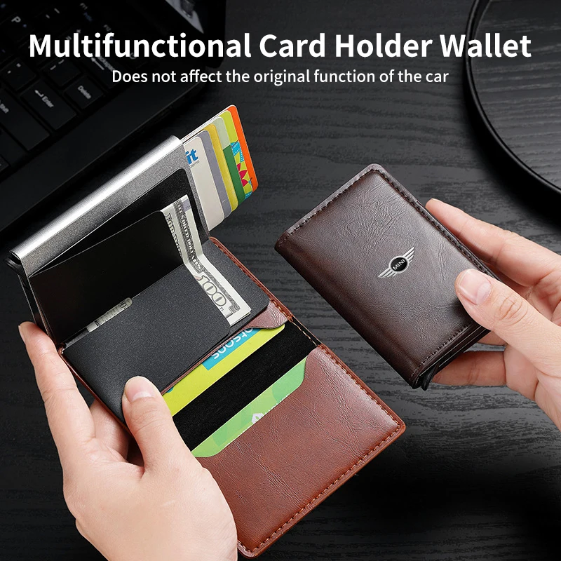 Car Accessories Card Pop-up Leather Alloy Wallet For MINI Cooper JCW One Countryman Clubman Cabrio Paceman R60 R57 R55 R56 F55