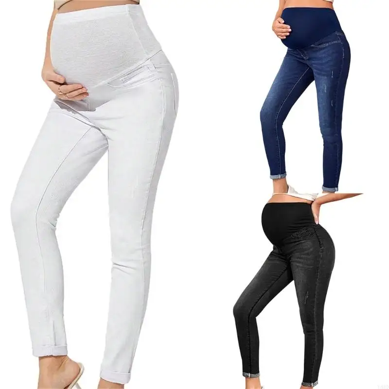 

Y88D Stretchy Pregnancy Jeans Tummy Support High Waist Elastic Trousers For Expecting Mother Butt Lifting Comfortable