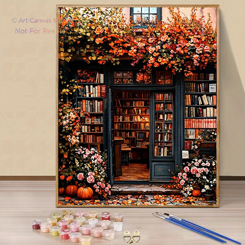 Professional Art Use 1 Set 2D/Flat Library Bookshelf Entrance Autumn Decoration Pumpkin Floral Pattern Set Art Gift Adult Eas
