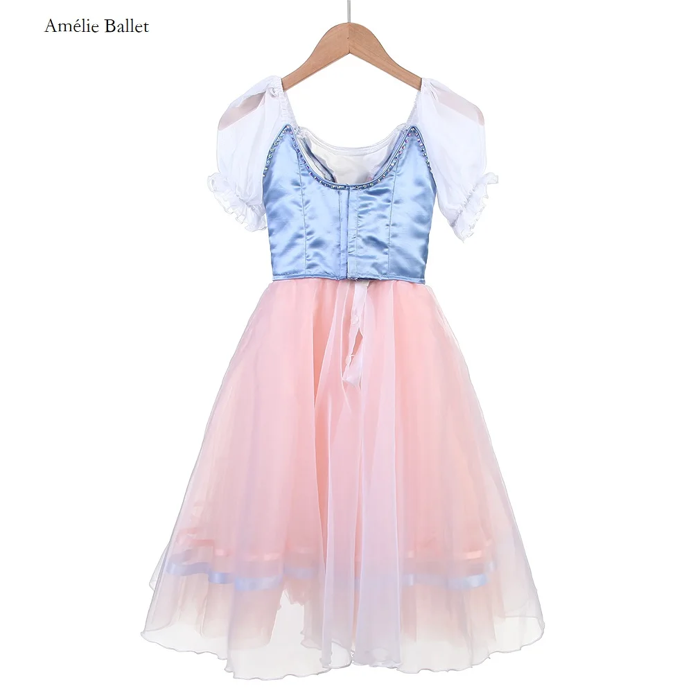 B24054 Girls & Women Short Sleeves Professional Ballet Tutu Blue Top Bodice with Pink Skirts Romantic Tutus