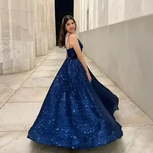 فستان أنيق للحفلات الراقصة بكتف واحد مزين بالترتر فستان رسمي متألق على شكل حرف a مع جيوب فستان سهرة طويل للنساء #5