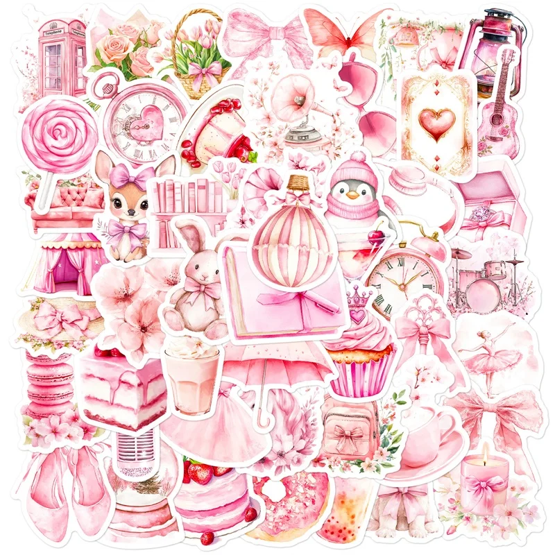 

10/30/50PCS Cute Pink Things PVC Sticky Sticker Aesthetic DIY Korean Decoration Scrapbooking Children's School Supplies for Kids