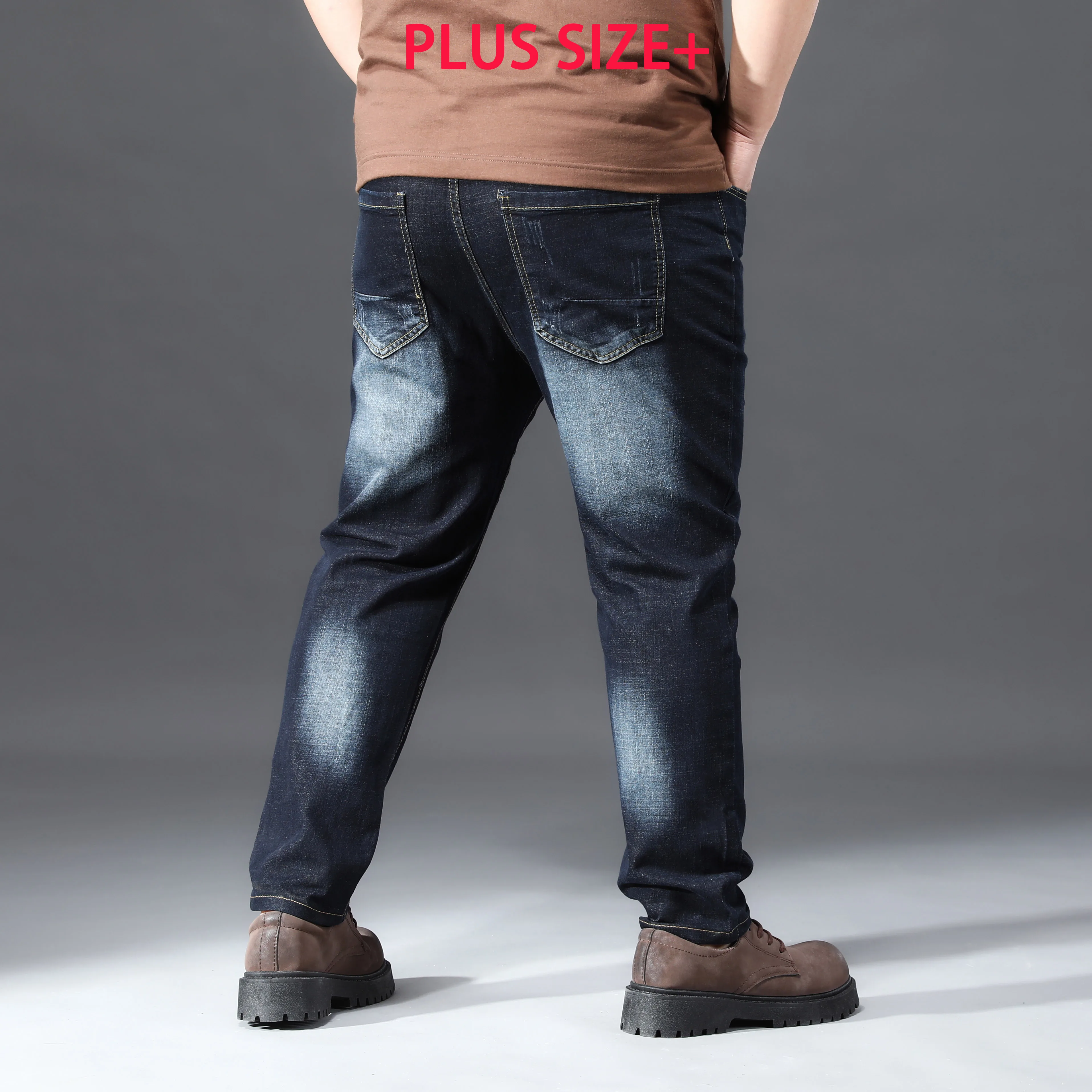 Plus Size +Extra Large Size 2Xl-6Xl with Drawstring Men's Jeans, Stretchy and Slimming, No Ironing Needed, Men's High-End Luxury