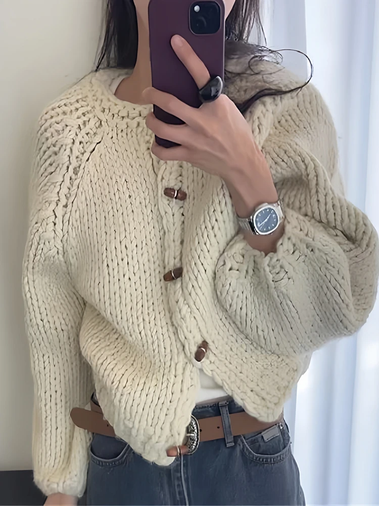 Abnehmen ort Strickjacke Casual Faion Lose Herbst Winter Vorne Offen Pullover Polyester Warme Lange Sve runde Ne