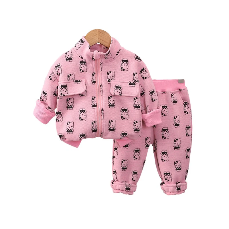 Kids Boutique Clothes Christmas Outfits 2024 Fall  Baby Girl Clothes 1 To 2 Years Cartoon Zipper Jackets and Pants Set for Girls