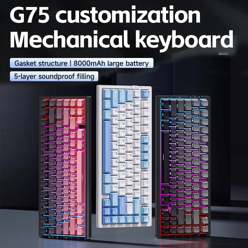 

MCHOSEG75Pro Mechanical Keyboard, 3 modes，8000mAh Battery, Hot-Swap,Ergonomic, Key Hot Swap RGB Wireless Gaming Keyboard