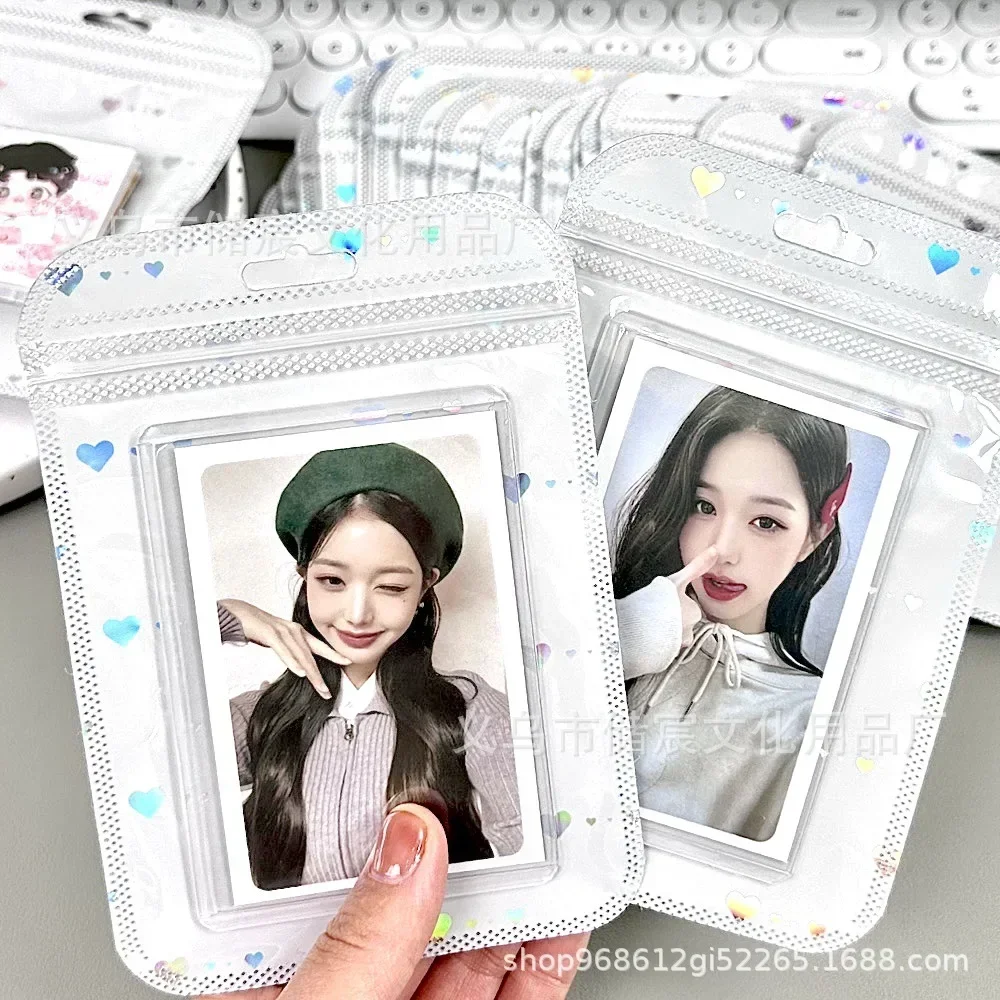 10Pcs Korean Ins-style Laser Heart Card Valve Bag Ofr Kpop 3-inch Photocard DIY Packing Bag Card Shipping Protective Packaging