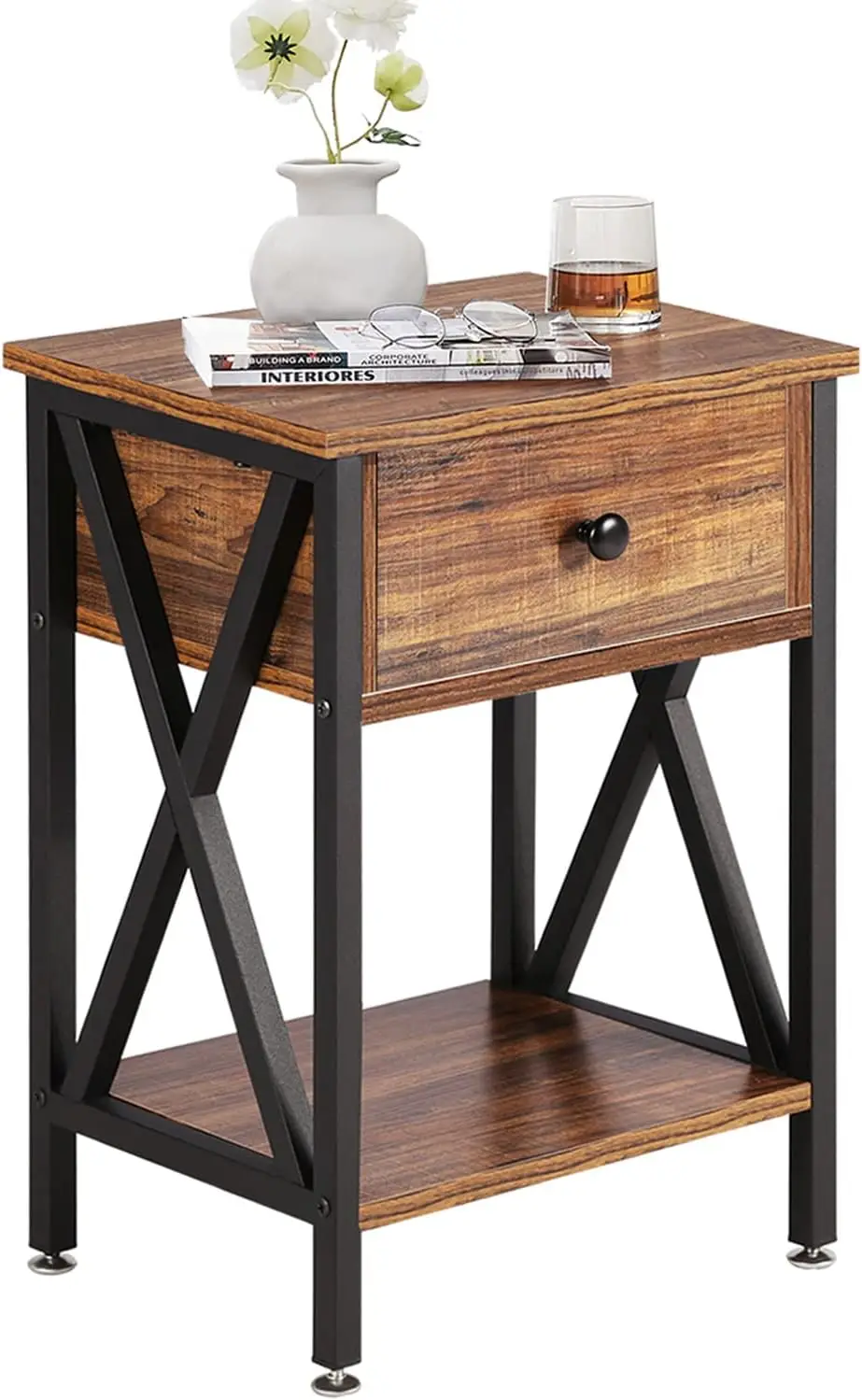 

NEW Modern Versatile Nightstands X-Design Side End Table Night Stand Storage Shelf with Bin Drawer for Living Room Bedroom USA