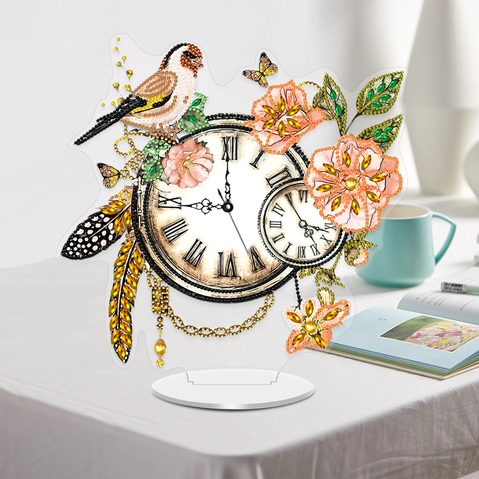 Acrylic Special Shape Flower Bird Diamond Painting Clock Ornaments Kit for Home - view 3