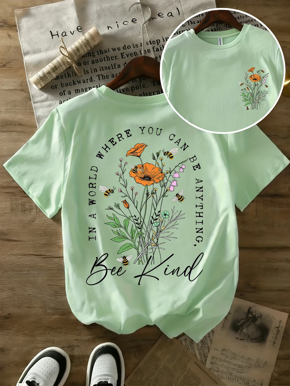 Sommer-T-Shirts mit wunderschönen Blumendrucken für Damen, übergroße T-Shirts aus Baumwolle, einfache O-Ausschnitt-Kurzarm-Tops, lässige Damenkleidung – Detail 14