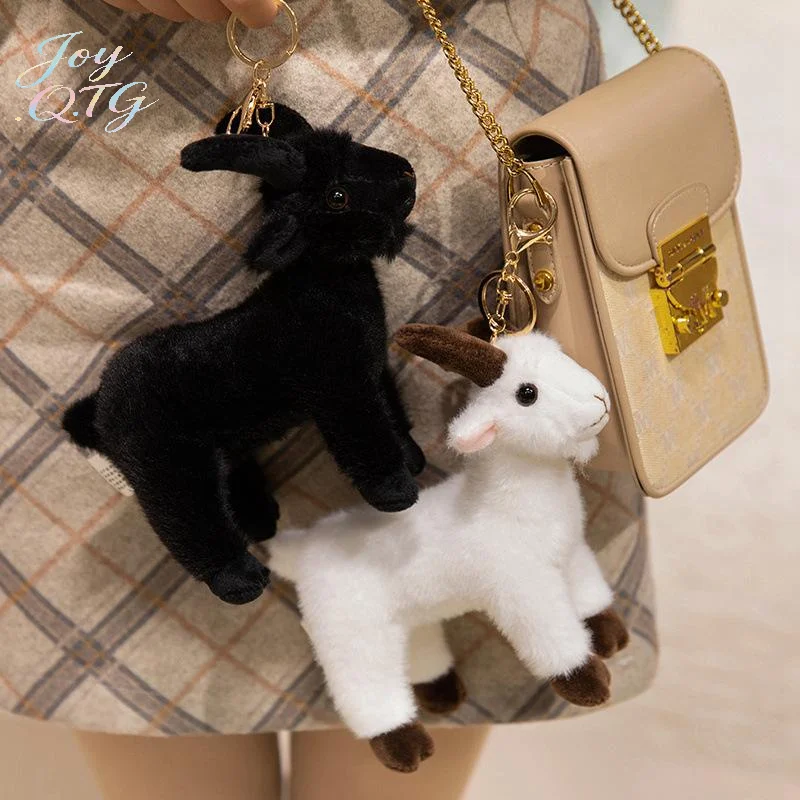 

1Pcs Soft Stuffed Standing Goat Toy Lifelike Goat Pendant Plush Toys Cute Mini Animal Cool Keyring Bags Decoration