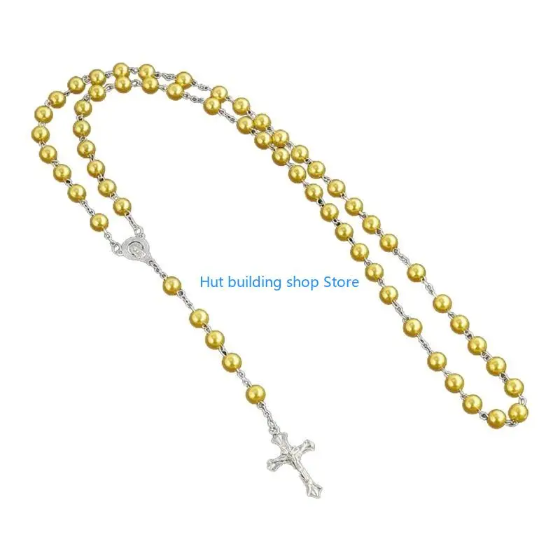 T21C imitazione perle perle Collana cattolica rosario per donne gioielli Gesù -pendente religioso Collana dono