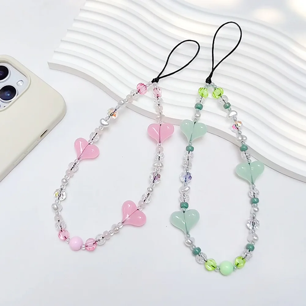 

HERLOOK 2025 New Y2K Love Heart Phone Charm Cell Phone Strap Beads Fashion Cell Phone Accessories Lanyard Jewelry