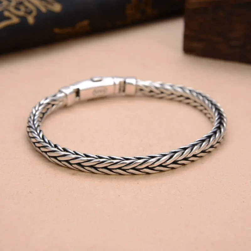 S925 Sterling Silve Twisted Armbänder Für Männer Hip Hop Handgemachte Exquisite Einzigartige Mode Schmuck Geschenk Fabrik Preis – Detail 10