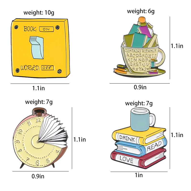 Reading World Enamel Pin Mental Food Book Time Clock Brooch Bag Clothes Lapel Pin Badge Fun Reading Jewelry Gift Kids Friends