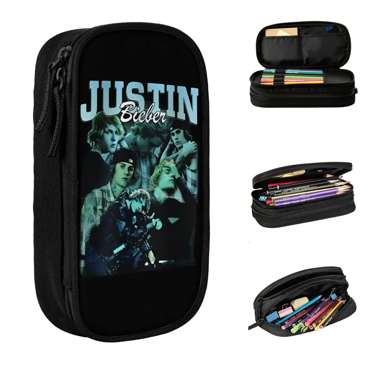 Justins Biebers Vintage Retro Pencil Case Creative Pen Box Bags Girl Boy Big Capacity Students School Gifts Pencil Box