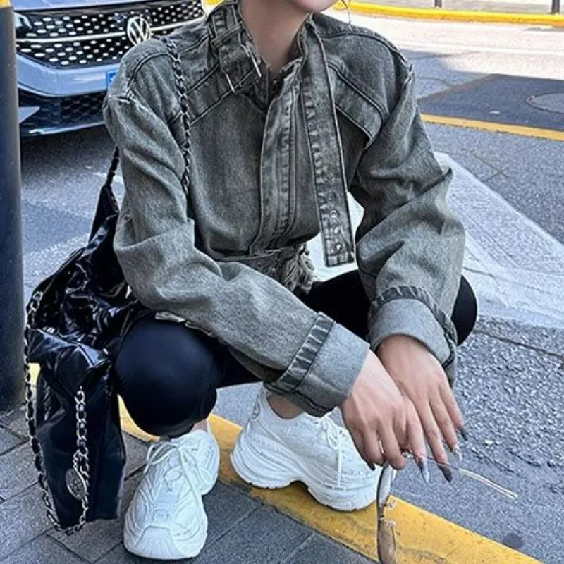 American Retro Spicel Niche Design Slim Royal Sister Style Korean Thin Versatile Denim Stand-up Collar Short Jacket Shirt Tide