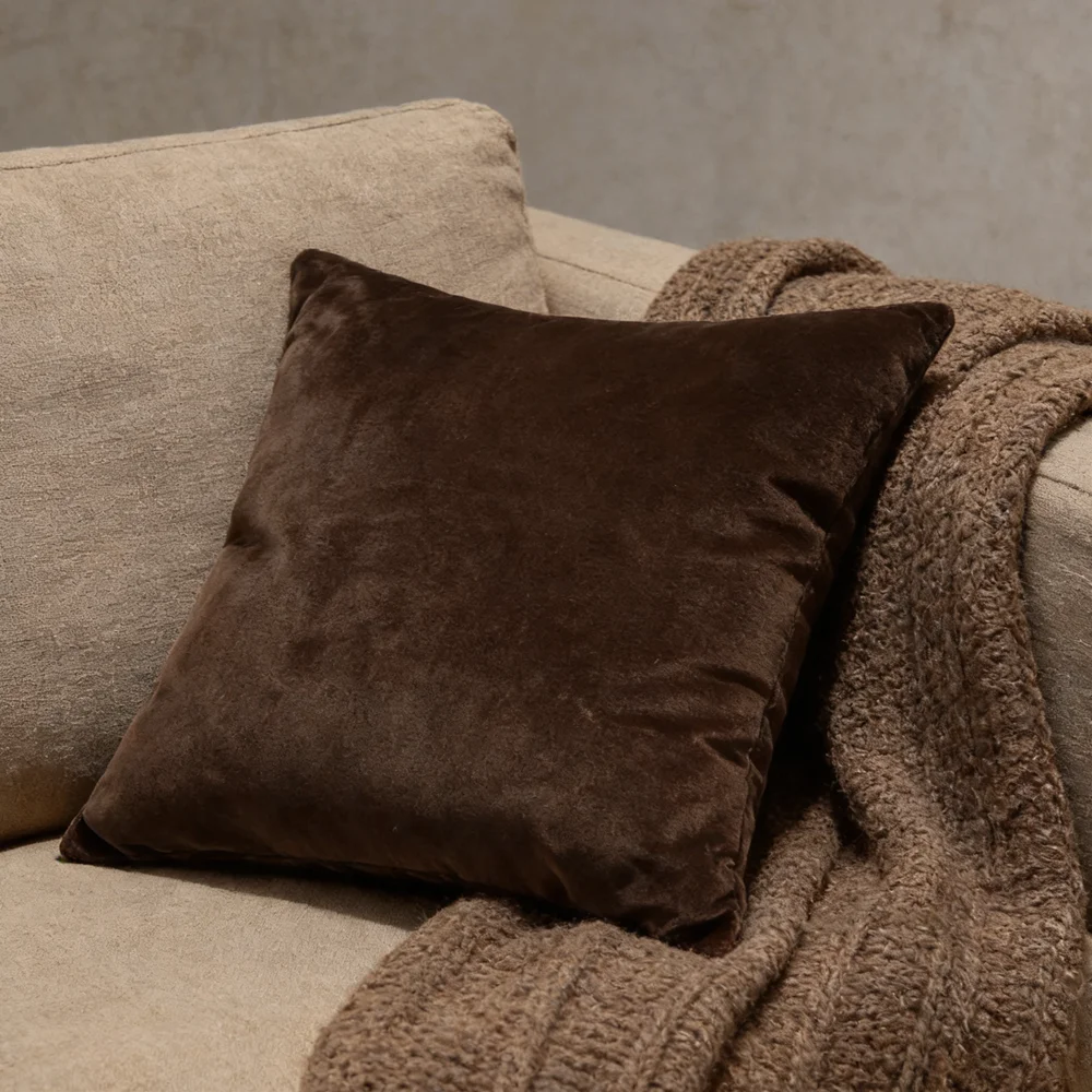 Contemporary Solid Plain Brown Gray Velvet Home Decoration Pillow Case Modern Floor Cushion Cover 45x45cm 1 Piece Pack
