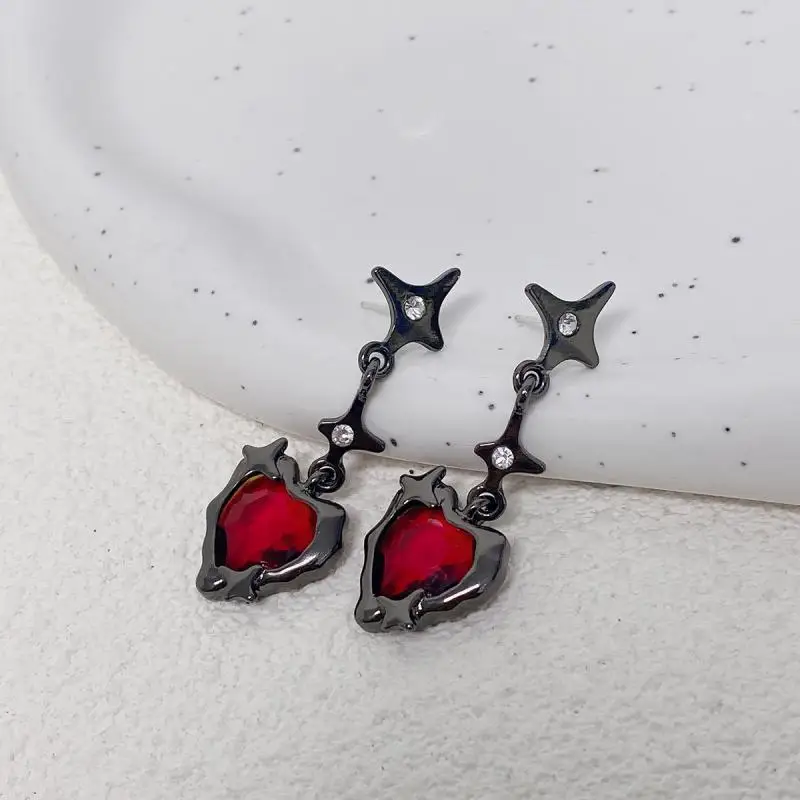 Gothic Star Pendant Earrings Y2K Red Zircon Love Dangle Earring Gothic Irregular Aesthetic Tassel Earrings Party Jewellery Gift