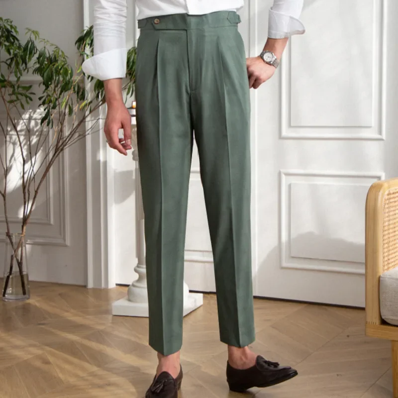 

Italian Mens Formal Pant Pantalones Hombre Dress Ankle Pants Men British High Waist Straight Pants Men Social Trousers Pant