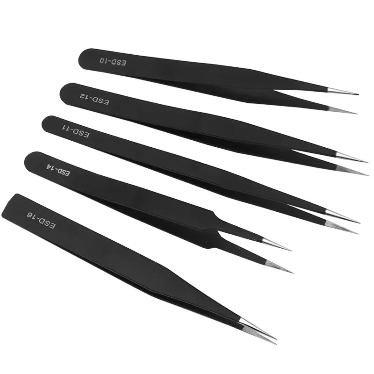 6PCS Precision Tweezers Set ESD Anti Static Stainless Steel Tweezers Repair Tools  Electronics Repair Soldering Craft