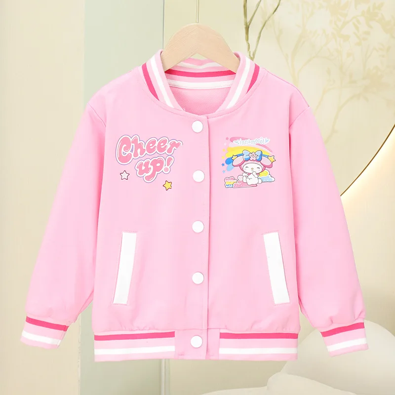 Sanrio Girls Jacket Baseball Uniform T-Shirt Pants Three-Piece Set New Autumn Clothes Loose Cotton My Melody Girls Clothing Gift