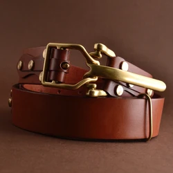 3.8CM Luxury Men's First Layer Cowskin Belt DIY Handmade Genuine Leather Knight Belts Brass Pin Buckle Waistband Cowskin belt