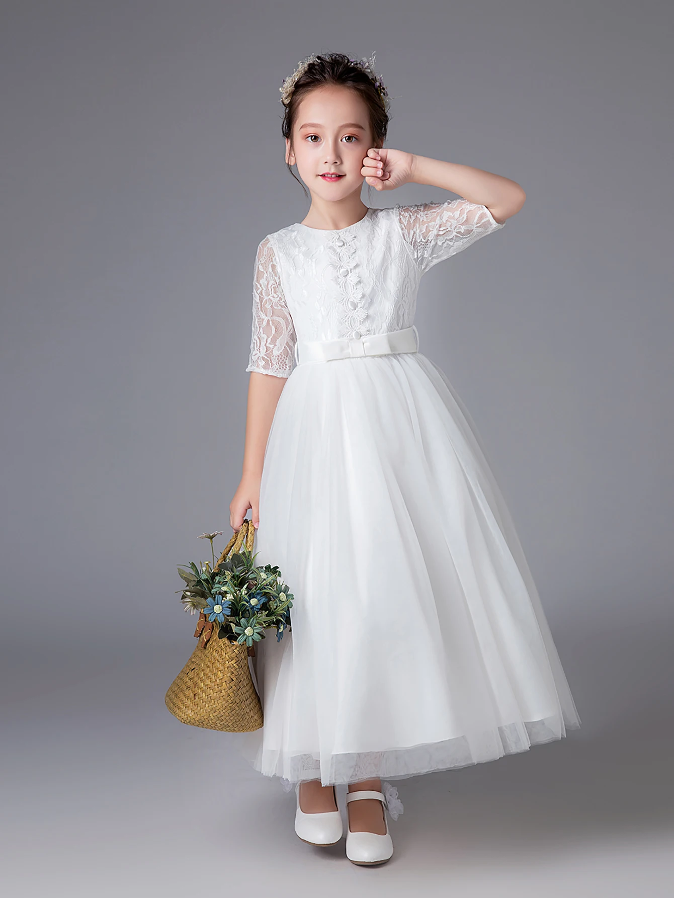 Tween Girl Summer Clothing Flower Girl Dress White Ball Gown for 12 Year Old Girls Kids Party Dresses