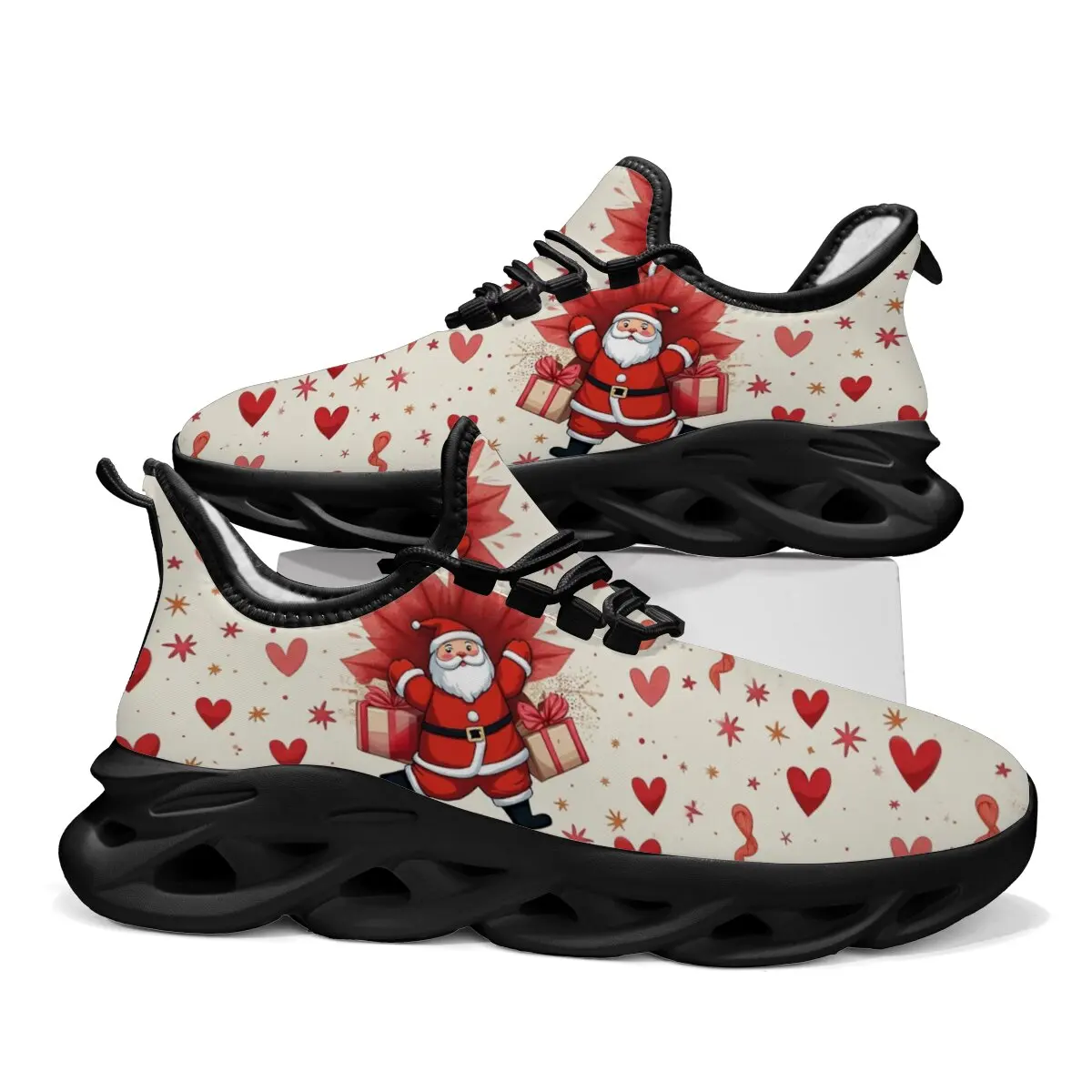 

Christmas Snowman Gingerbread Man Pattern Flat Bottom Holiday Gift Lace-up Hollowed-out Two-color Soft-soled Casual Sports Shoes