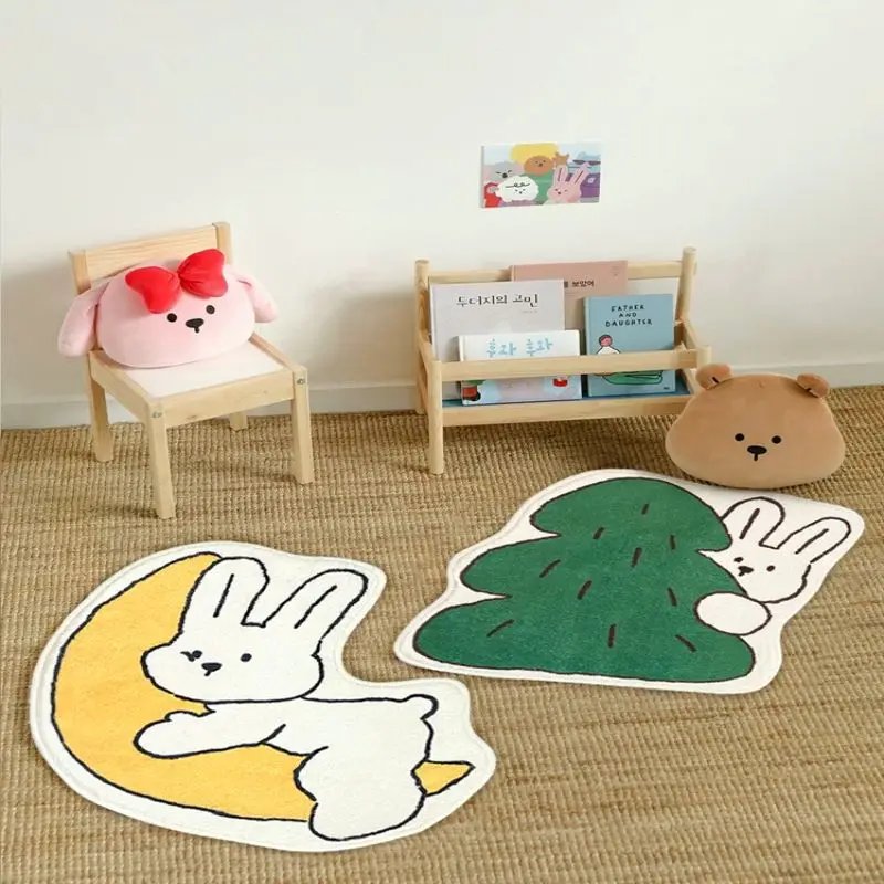 VIKAMA Adorable Bunny Moon Fir Tree Shape Bath Mat Cutesy Play Area Silky Snug Powder Room Accent Sturdy Soft Durable Cozy Gift