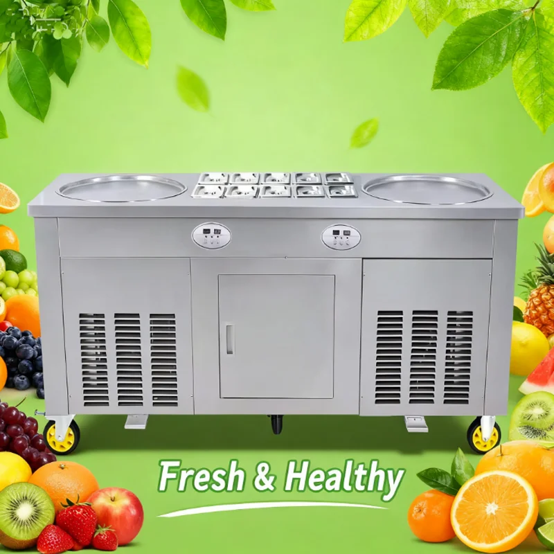 Fresh Fruit Stir Fried Ice Cream Roll Machine Thai Style Flat Plate Stir Fried Ice Cream Machine