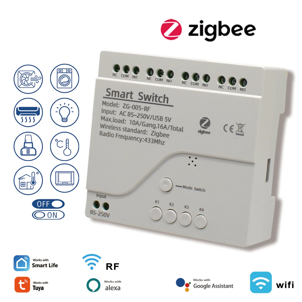 Zigbee Smart Relay Module On Off Controller 4CH DC5V 12V 24V 7-32V AC 220V RF433Mhz Remote Control Light Switch Work With Alexa