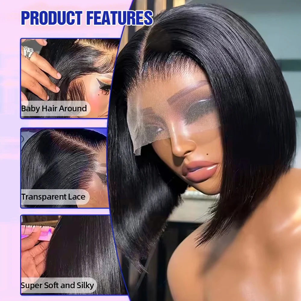 Vietnamese Bone Straight Braided Virgin Frontal Wig PrePlucked Human Hair Glueless Short Bob Wigs 13x6 Hd Lace Front Wigs view 5