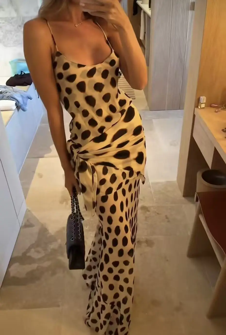 DSMTRC Chic Vacation Women Sexy Irregular Hem Low-Neck Bandages Tank Top+See Through Skirt Party Suits Leopard Print 2 Piece Set