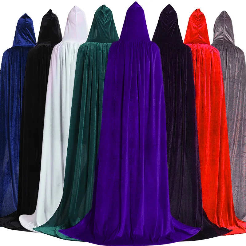 Carnival Purim Kids Velvet Cloak Cape Hooded Medieval Costume For Boys Girls Witch Vampire Elf Party Dress