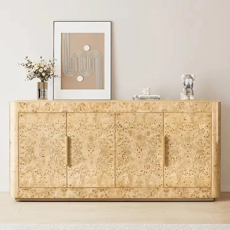 American Solid Wood Modern TV Cabinet Living Room Wood Grain Four Door Storage Customizable Eco Friendly Durable Furniture