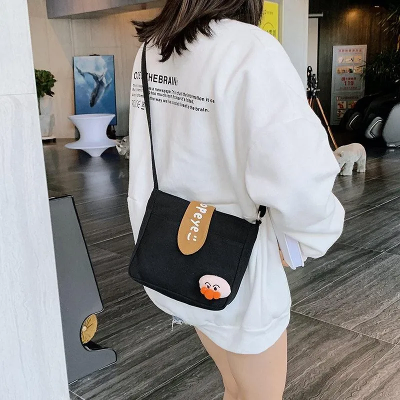 Trendy Canvas Tote Bag Women's Single Shoulder Slant Cross Bag Spring New Style Small Bag Fashionable And Practical