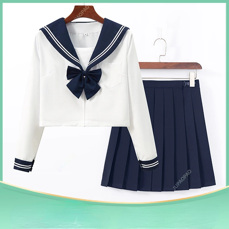 Japanese School Uniform Suit Sailor JK S-2XL Basic Cartoon Girl Navy Sailor Uniform Black Sets Navy Costume Women Girl Costume