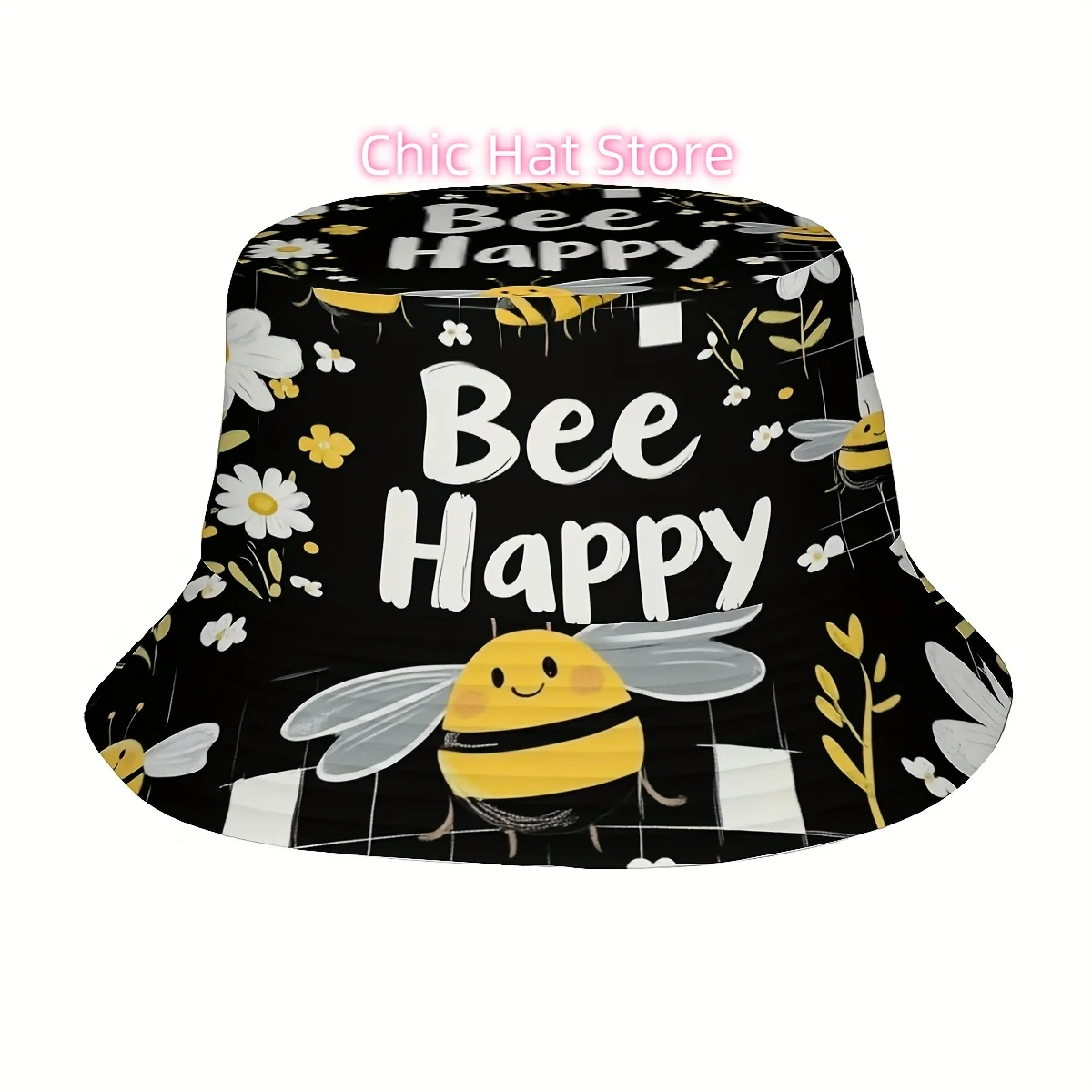 1pc BE Happy Insect Day Cute Insect And Flower Printed Fisherman Hat Suitable for Both Men And Women, Stylish Sun Hat with Fun,