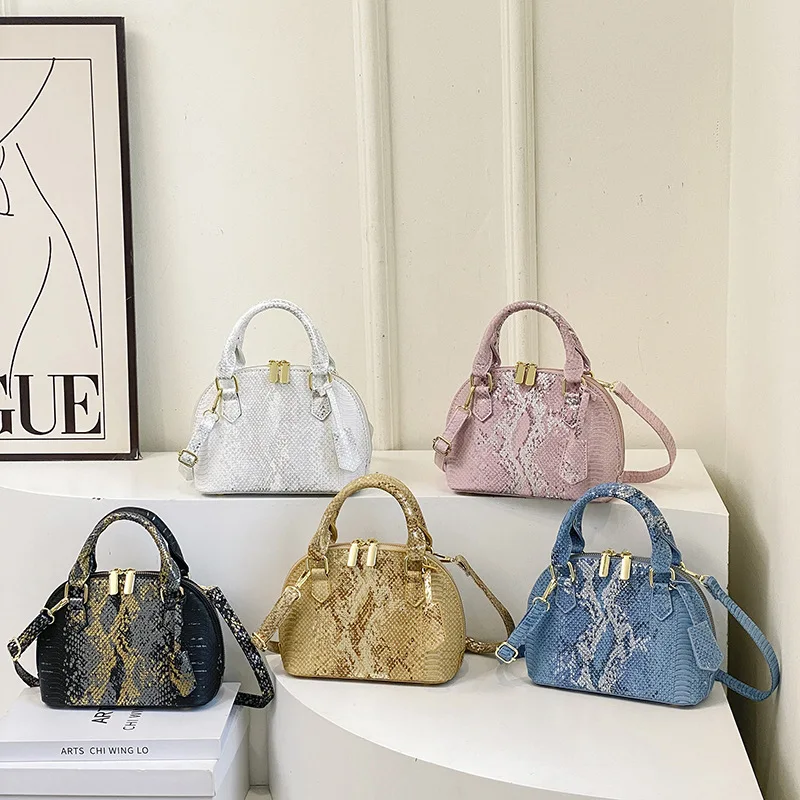 

Color-Block Snakeskin Shoulder Bag, 2025 Trendy Shell Shape Crossbody, Designer Inspired Hobo Purse for Women