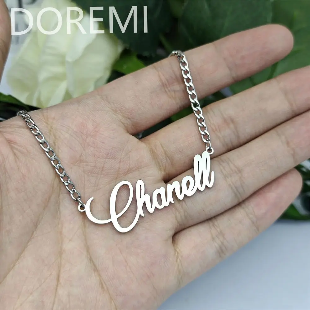 DOREMI Gold Stainless Steel Personalized Earring Necklace Set Name Jewelry Set for Mother Name Necklace Bamboo Earrings Set