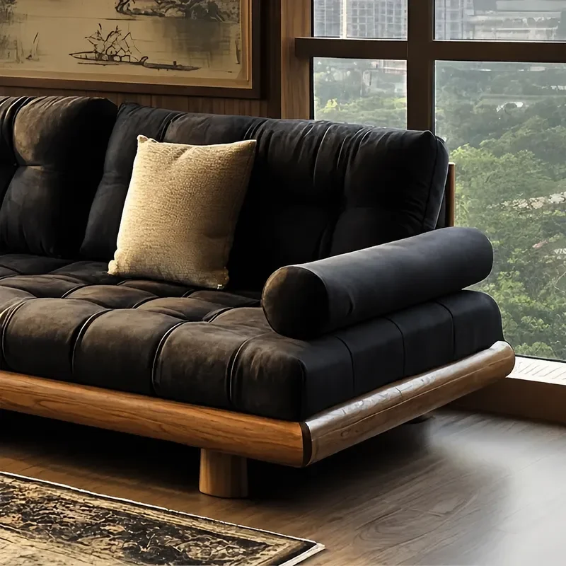 New Chinese Style Solid Wood Sofa Set Modern Simple Living Room Villa Furniture Zen Ash Wood Sofa Combination