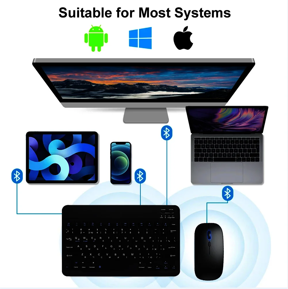 

Русская, арабская, корейская, испанская портативная беспроводная клавиатура и мышь 10 дюймов для iPad, Samsung, Xiaomi, планшетов, ноутбуков, Android, IOS