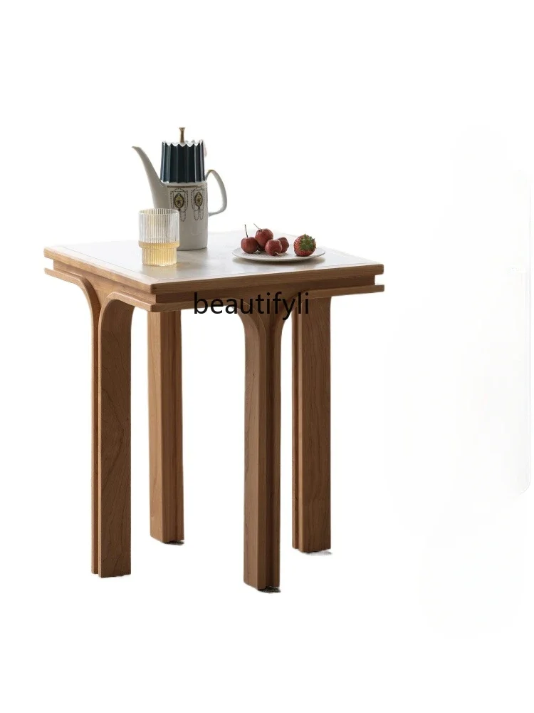 

F Side few cherry wood retro living room, sofa side table, tea table balcony rock slab corner few